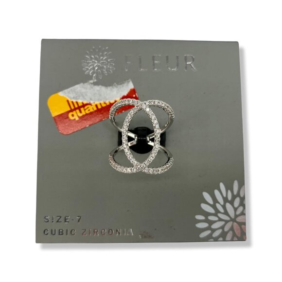 Sterling Silver Rhodium-plated Fleur-de-lis Crown Cubic  Fleur Rhodium Loop CZ Ring New Size 7 Silver